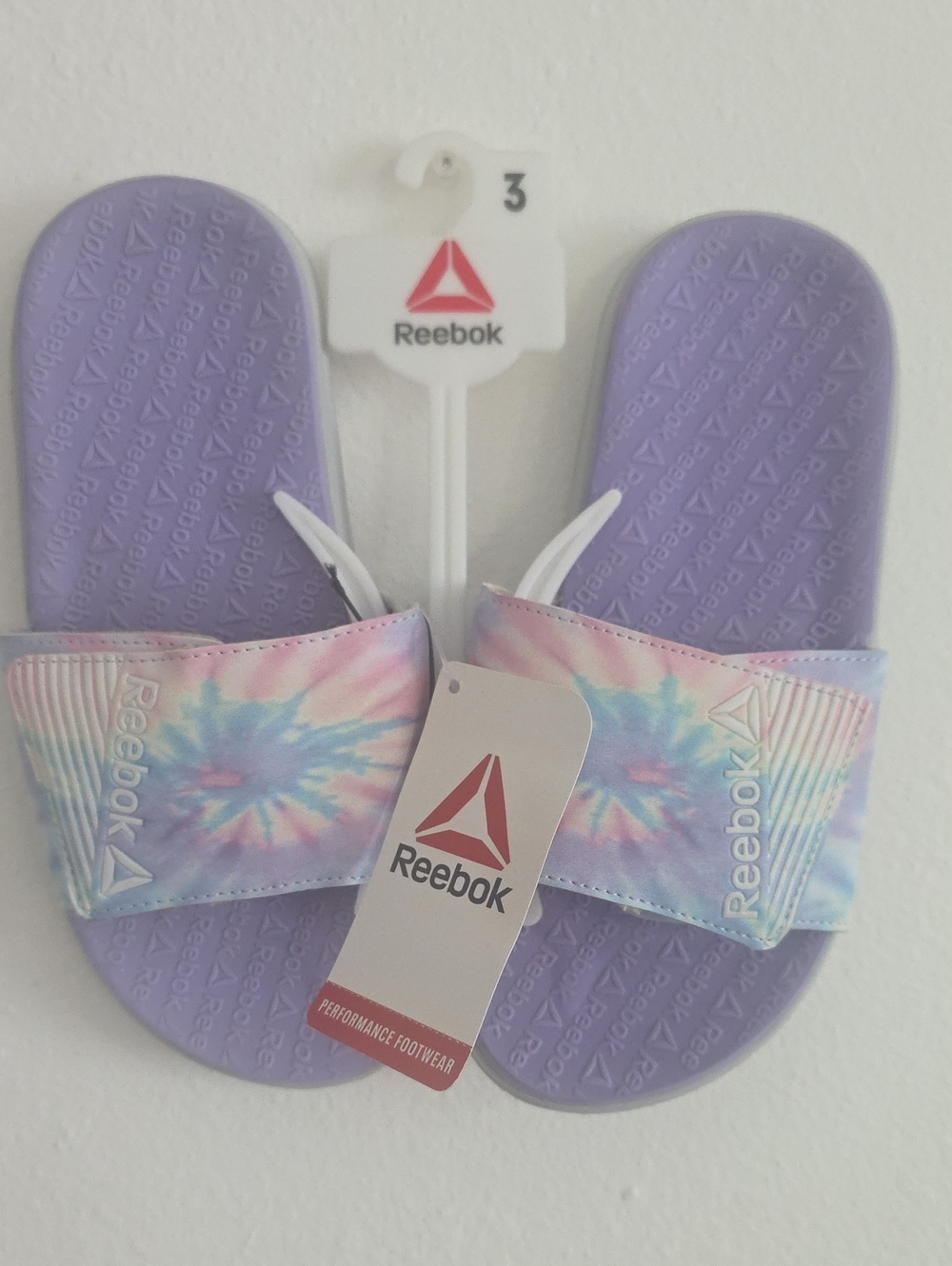 Reebok Kids Lavender Slides with Pastel Tie-Dye Strap